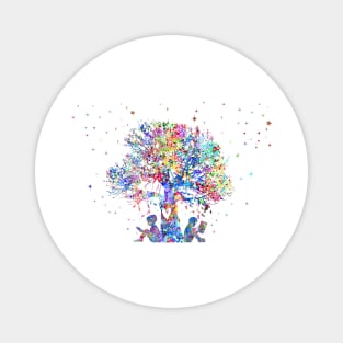 Kids reading under tree Magnet